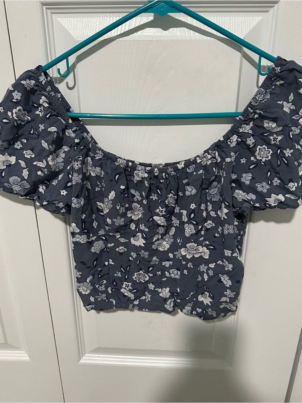 Hollister Navy Floral Off-Shoulder Crop Top